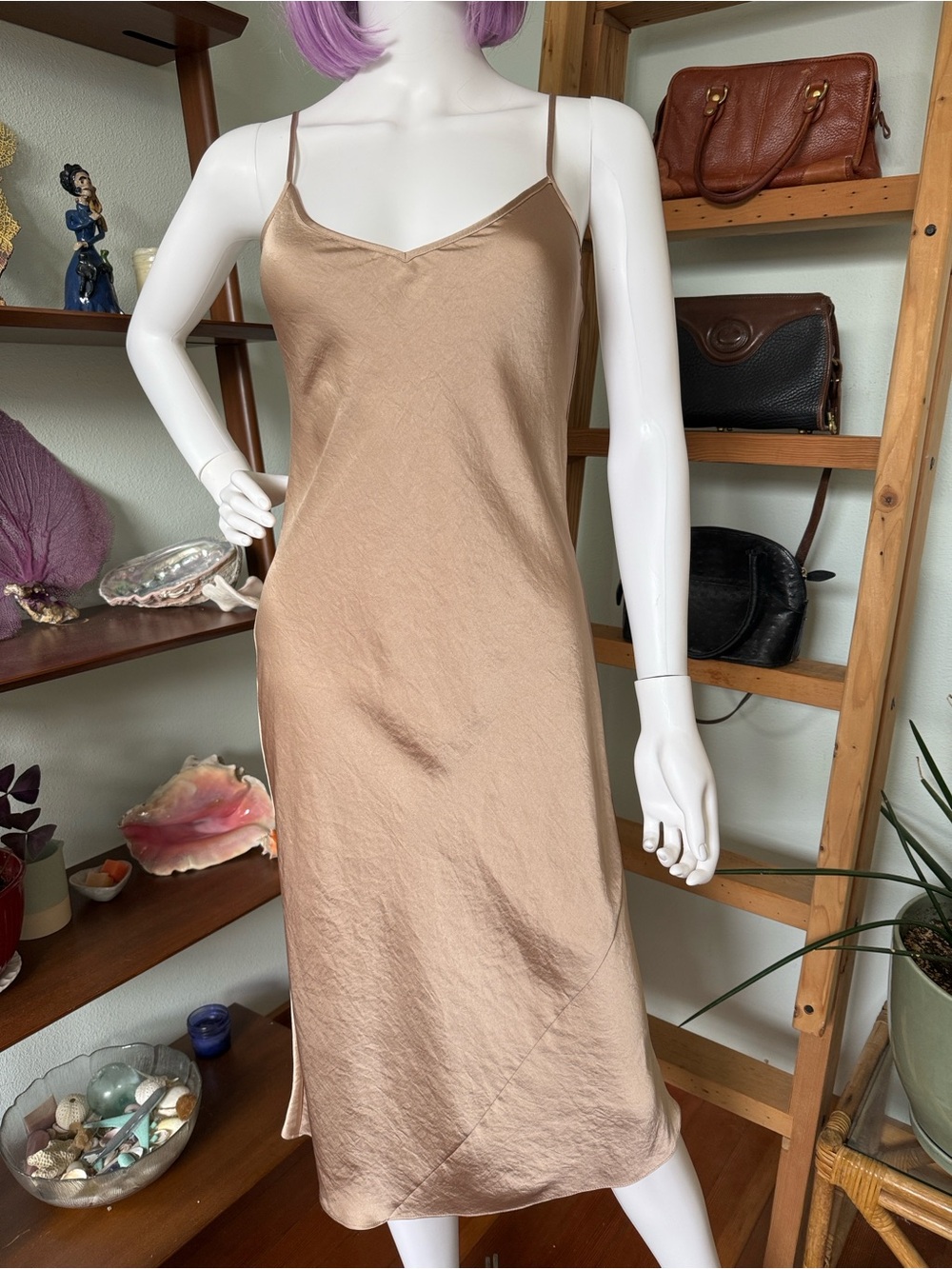Wilfred Nude / Champagne / Tan Satin Slip Dress - like new, fits small or sm/med